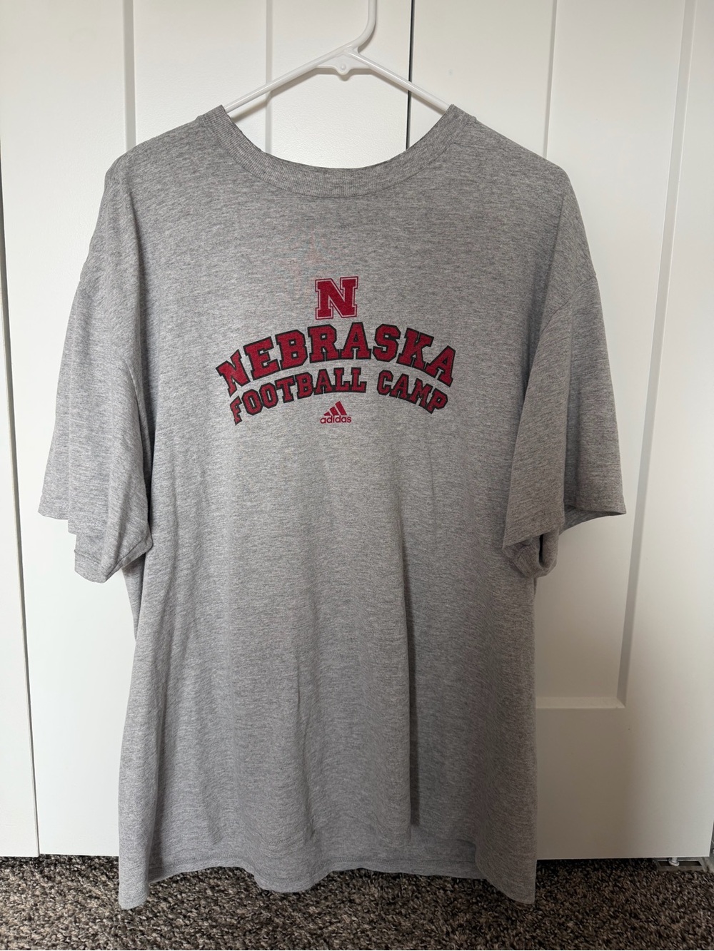 adidas Gray Nebraska Football Camp Tee with Red Logo
